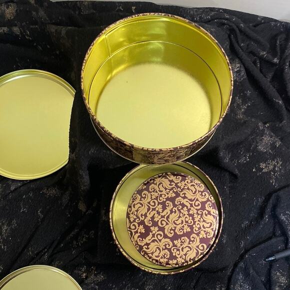 Nesting Tin Set of 3 maroon gold Paisley Filigree Art Deco Storage Organization - Picture 9 of 10